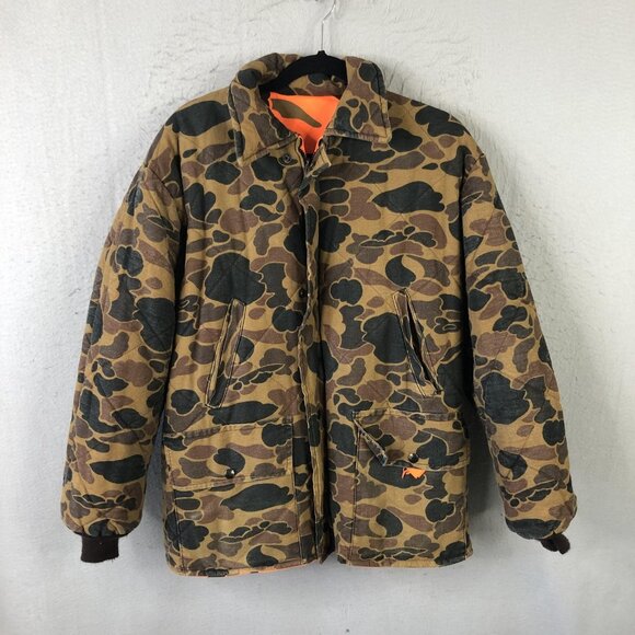Reversible Hunting Jacket Mens Large Camo Blaze Orange Quilted Pockets Insulated - Picture 1 of 16